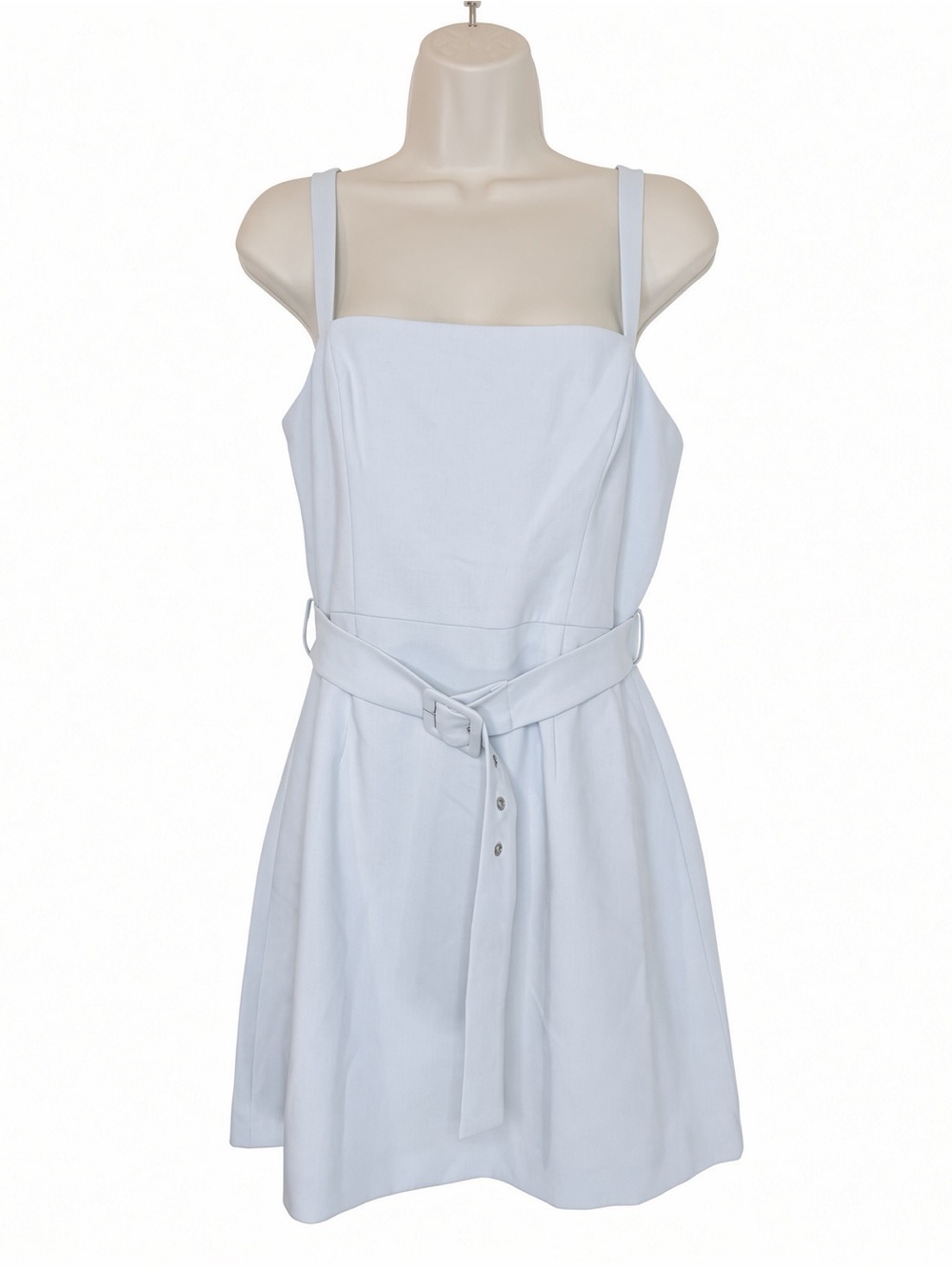 French Connection Whisper Belted Straight Neck Dress Light Dream Blue Size 8 NWT - Picture 1 of 16